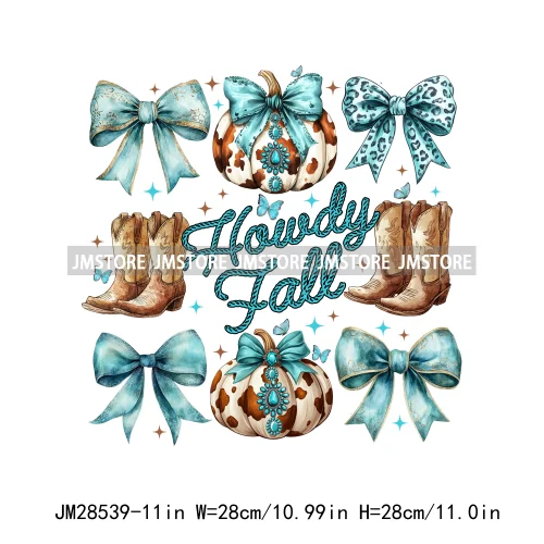 Howdy Western Boots Hat Fall Season Cowhide Leopard Pumpkin Coquette Bow Iron On DTF Transfer Sticker Ready To Press For Clothes