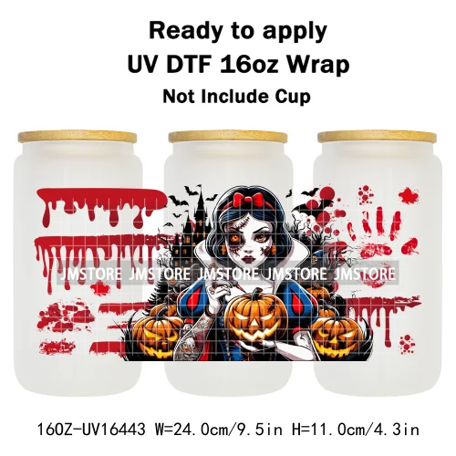 Halloween Witch Princess Bat Pumpkin UV DTF Wraps Transfer Stickers Waterproof High Quality For 16OZ Libbey Glass Can Tumbler