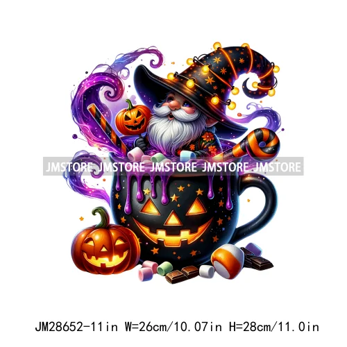 Fun Halloween Cocoa Coffee Drink Gnomes Logos Pumpkin Spice Latte Brew Iron On DTF Transfer Stickers Ready To Press For Clothes