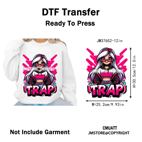 12in Glossy Dripping Lips Streetwear Graffiti Trap Girls Iron on DTF Thermal Transfer Stickers Ready to Press for Woman Clothing