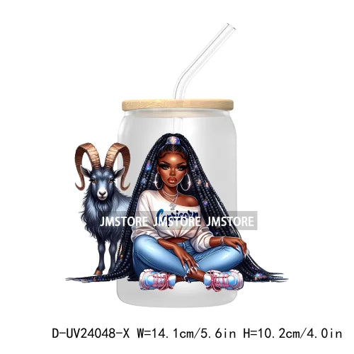 Black Girl Zodiac UV DTF Transfers Stickers Decals For Libbey Cold Cups Mugs Tumbler Waterproof Hip Hop African American Woman