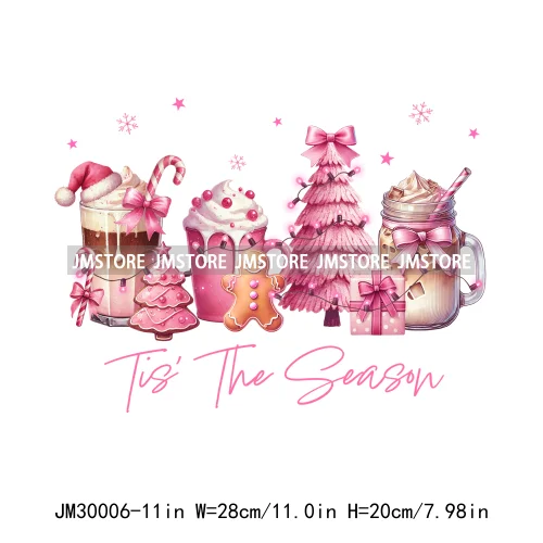 Coquette Pink Girly Christmas Vibes Book Just Waiting For Christmas Iron On DTF Transfer Stickers Ready To Press For Hoodies Bag