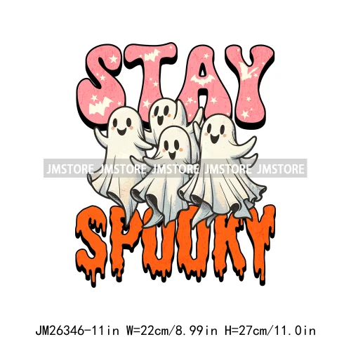 Funny Halloween Ghost Boogie Trick Or Treat Stay Spooky Printing Design DTF Iron On Transfer Stickers Ready To Press For Clothes