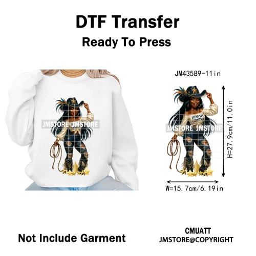 Western Cowgirl African Melanie Boots Howdy Christmas Iron on Washable DTF Heat Transfer Stickers Ready to Press for Hoodies Bag