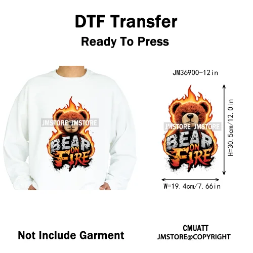 12in Colorful Graffiti Urban Stree Vibes Fearless Gangster Bear Washable Iron on DTF Transfer Sticker Ready to Press for Clothes