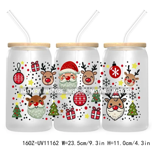 Gingerbread Coquette Bow Christmas Tree 16OZ UV DTF Cup Wrap Waterproof Transfer Stickers For Libbey Glass Can Candy Cane Bow