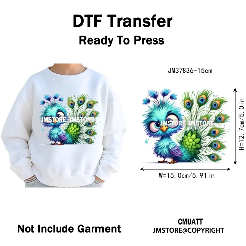 15cm 5.9in Kids Funny Hairy Cartoon Birds Animal Washable Iron on DTF Transfers Stickers Printing Ready to Press for Clothing