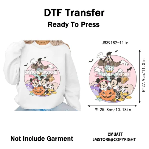 Spooky Season Pumpkin Trick or Treat Cartoon Halloween Iron on DTF Washable Heat Transfers Stickers Ready to Press for Clothing