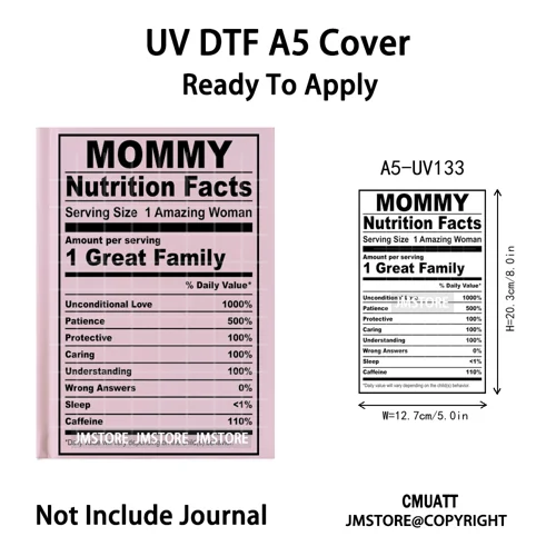 Black Mom Dad Family Nutrition Facts A5 Notebook UV DTF Wrap Ready To Apply Waterproof Transfer Sticker Decals For Journal Cover