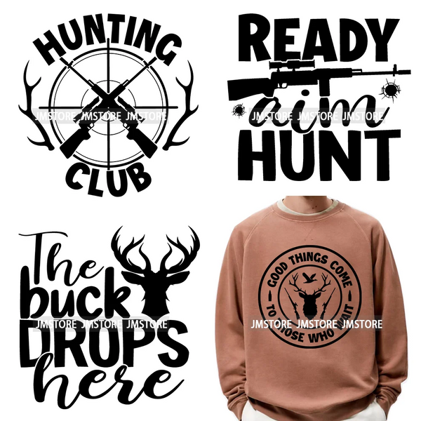 Hunting Club Life Season Hunter Deer Duck Ready Aim Printing Iron On DTF Transfers Stickers Ready To Press For Sweatshirt Bags