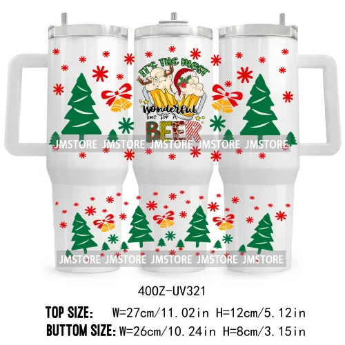 Hot Cocoa And Christmas Movies UV DTF Tumbler Wrap Transfer Stickers Custom Labels 40OZ Wraps Waterproof Christmas Gingerbread