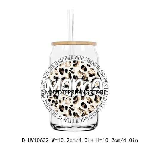 Mama Circle Leopard UV DTF Transfers Stickers Decals For Libbey Cold Cups Mugs Tumbler Waterproof DIY Craft Funny Mom