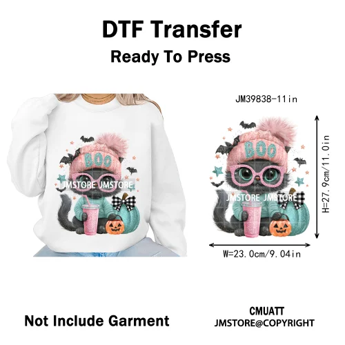 Pink Sweater Hat Coffee Girls Ghost Animal Pumpkin Halloween Iron on DTF Washable Transfers Stickers Ready to Press for Textile