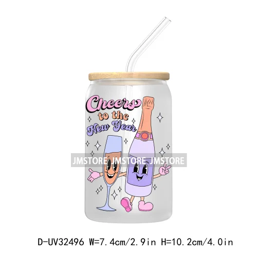 Retro Happy New Year 2025 Coquette Bow UV DTF Transfer Stickers Decals For Libbey Cold Cups Mugs Tumbler Waterproof Custom Logo