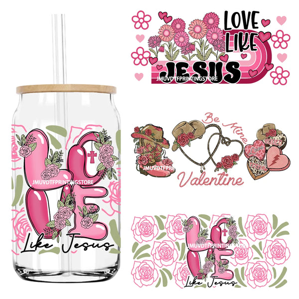 Love Jesus Valentine's Day 16OZ UV DTF Cup Wrap Transfers Stickers Mama Custom Label DIY Waterproof Logo For Libbey Glass Can