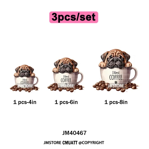 Funny Cartoon Pet Puppy Small Sleeping Cozy Coffee Dogs Lover Iron on DTF Washable Transfers Sticker Ready to Press for Clothing