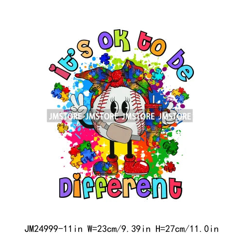 Colorful Autism Awareness Printing It's Okay To Be Different Iron On Heat Press DTF Transfer Stickers Ready To Press For Clothes