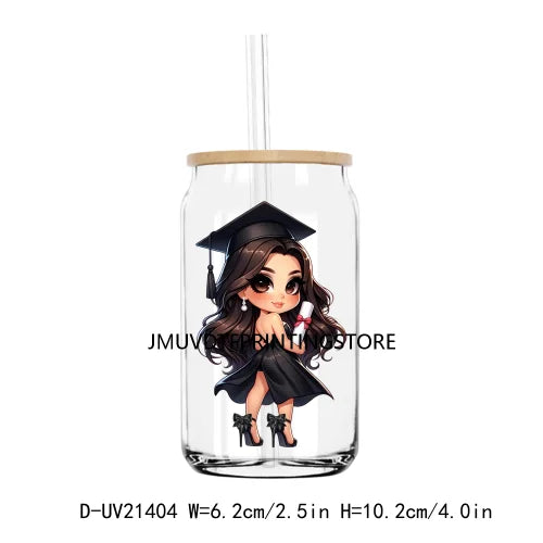 Chibi Latina Graduation Diploma UV DTF Transfer Stickers Decals For Libbey Cold Cups Mug Tumbler Waterproof DIY Logo Senior 2024