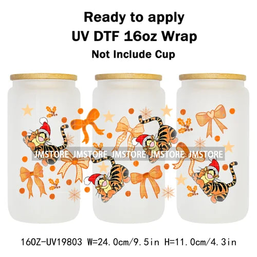 Christmas Mouse Cartoon Charater Girly UV DTF Cup Wrap Ready To Apply Transfer Stickers Durable For 16OZ Libbey Glass Can Bottle