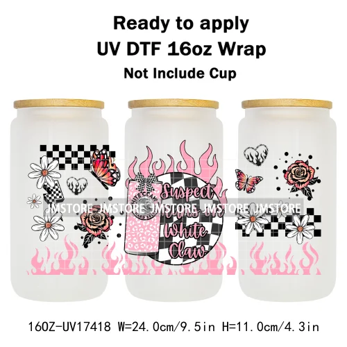 Retro Drink Quotes Butterfly Flower Heart 16OZ UV DTF Cup Wraps Ready To Apply Waterproof Transfer Stickers For Libbey Glass Can