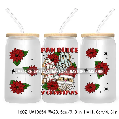 Spanish Latina Mexixan Culture Christmas Pan Dulce UV DTF Cup Wraps Transfer Sticker For 16OZ Libbey Glass Can Gingerbread Santa