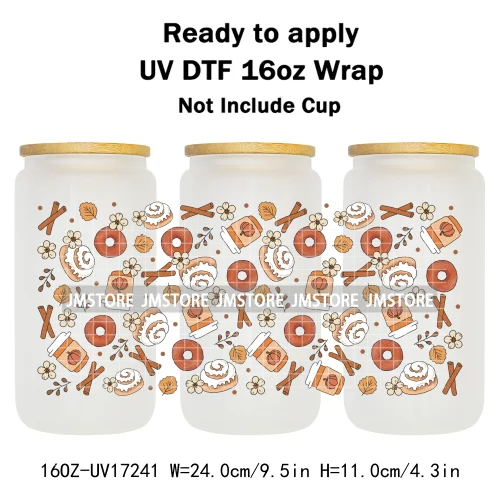 Bookish Autumn Fall Coquette Pumpkins Season UV DTF Wraps Transfer Sticker Selfadhesive Waterproof For 16OZ Libbey Glass Can Mug