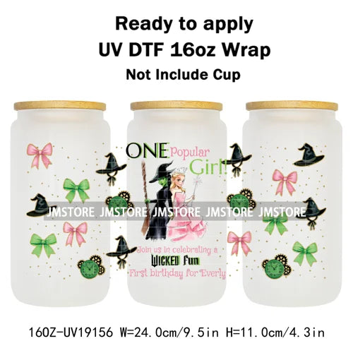 Coquette Green Pink Wicked Witch 16OZ UV DTF Cup Wraps Ready To Apply Waterproof Transfer Stickers For Libbey Glass Can Tumbler