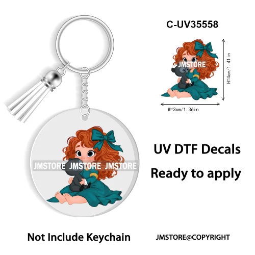 Cartoon Princess In My Villains Era UV DTF Decal Round Keychain Ready To Apply WaterProof Transfer Stickers For Circle Keychain