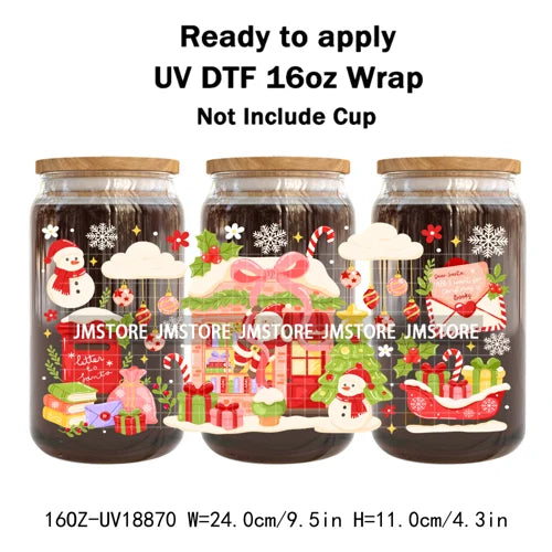 Funny Christmas Sweet Dessert UV DTF Cup Wrap Ready To Apply Transfer Sticker Waterproof 16OZ Tumbler Wraps For Libbey Glass Can