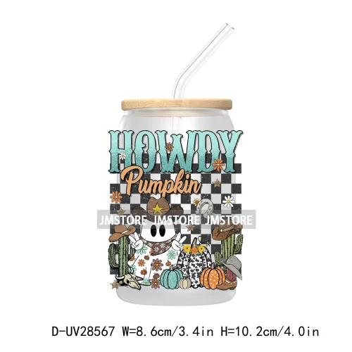 Howdy Fall Western Pumpkin UV DTF Transfer Stickers Decals For Libbey Cold Cups Mugs Tumbler Labels Coquette Bow Cowgirl Boots