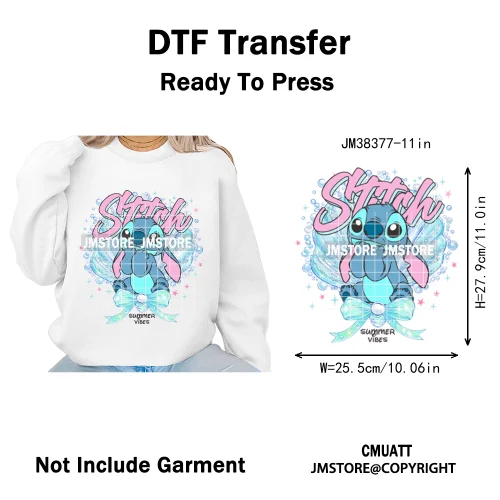 Retro Cartoon Happy Summer Vacation Vibes Coquette Seashells Iron on DTF Heat Transfer Stickers Ready to Press for Clothes Bags