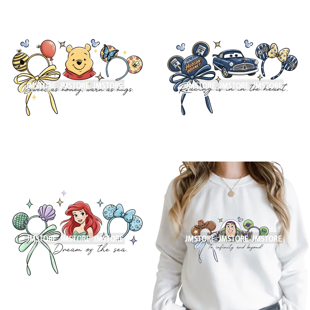 Retro Cartoon Magical Princess Girly Bow Mouse Ears Headbands Iron on DTF Washable Transfers Stickers Ready to Press for Hoodies