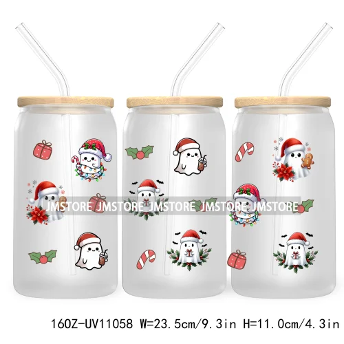 Gingerbread Christmas Coffee Latte UV DTF Cup Wrap For Libbey Glass Can Transfer Stickers Waterproof Custom Book Ghost Christmas