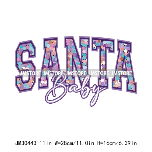 Faux Glitter Merry Christmas Season Merry And Bright Santa Baby Decals Iron On DTF Transfers Stickers Ready To Press For T-shirt