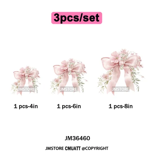 Pink Bow Silk Wedding Coquette Girl Ribbon Tied Printing Iron on DTF Thermal Transfers Stickers Ready to Press for Clothing Bags