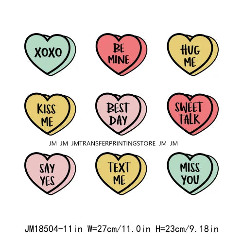 Be Mine Valentine Vibes Love More Worry Less All You Need Is Love XOXO Heart Candy Cold Peel DTF Transfer Stickers For Hoodies