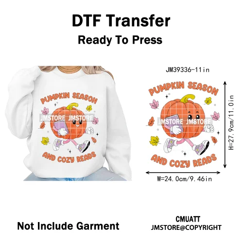 Fall Into Reading Sunflower Pumpkin Coquette Autumn Season Vibes Iron on DTF Heat Transfers Stickers Ready to Press for T-shirts