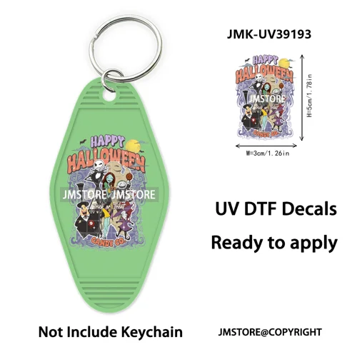Horror Pumpkin Halloween Cartoon UV DTF Motel Keychain Decal Ready To Ship Durable Transfer Stickers Prints For Hotel Keychain