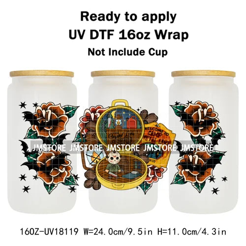 Halloween Pumpkin Spice Magical Cartoon 16OZ UV DTF Cup Wraps Ready To Apply Waterproof Transfer Stickers For Libbey Glass Can