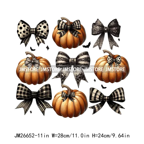 New Halloween Skeleton Ghost Coquette Bow Witch Hats Pumpkin Designs DTF Iron On Transfers Stickers Ready To Press For Hoodies