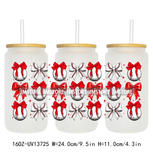 Coquette Baseball Mama Game Day 16OZ UV DTF Cup Wraps Ready To Apply Waterproof Transfer Stickers For Libbey Glass Can Tumbler