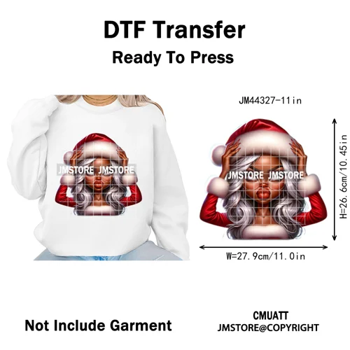 Christmas Stank Face Black Woman Attitude Moody Queen Iron on Washable DTF Heat Transfers Stickers Ready to Press for Clothing