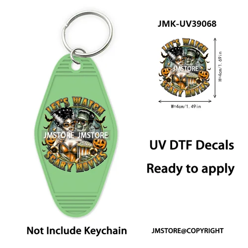 Halloween Horror Movies Witch Girl UV DTF Motel Keychain Decal Ready To Ship Durable Transfer Stickers Prints For Hotel Keychain