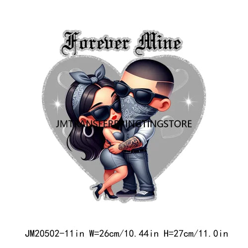 Custom Chicano Cartoon Lover Cholo Sweet Couple Forever Mine Valentines Day DTF Transfers Stickers Ready To Press For Clothes