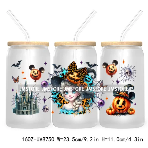 Halloween Leopard Cartoon Princess 16OZ UV DTF Cup Wrap Transfer Sticker Custom Labels Waterproof Logo For Libbey Glass Can Fall