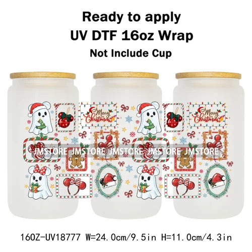 Merry Christmas Cartoon Mouse Cookies UV DTF Stickers Ready To Apply Cup Wrap Durable Custom Logo DIY Craft For Libbey Can Glass