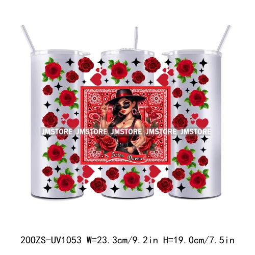 12 Zodiac Queen Chicana 20OZ Straight Skinny Tumbler Wrap Ready To Apply UV DTF Transfer Stickers Waterproof Prints For Tumbler