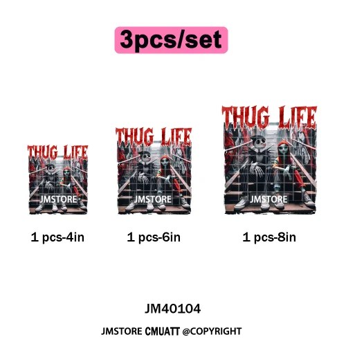 Old School Halloween Horror Movie Killer Bad Queen Thug Life Iron on DTF Washable Transfers Stickers Ready to Press for Clothes