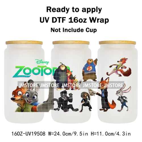 Mystery Animals City Police Rabbit And Fox Con Artist UV DTF Cup Wrap Ready To Apply Transfer Stickers For 16OZ Libbey Glass Can