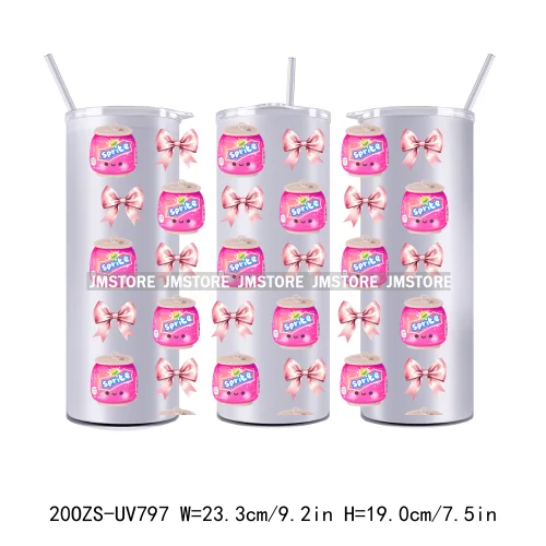 Girly Coquette Bow Drink Soda Can 20OZ UV DTF Straight Wrap Transfers Stickers Custom Labels Durable Waterproof Logo For Tumbler